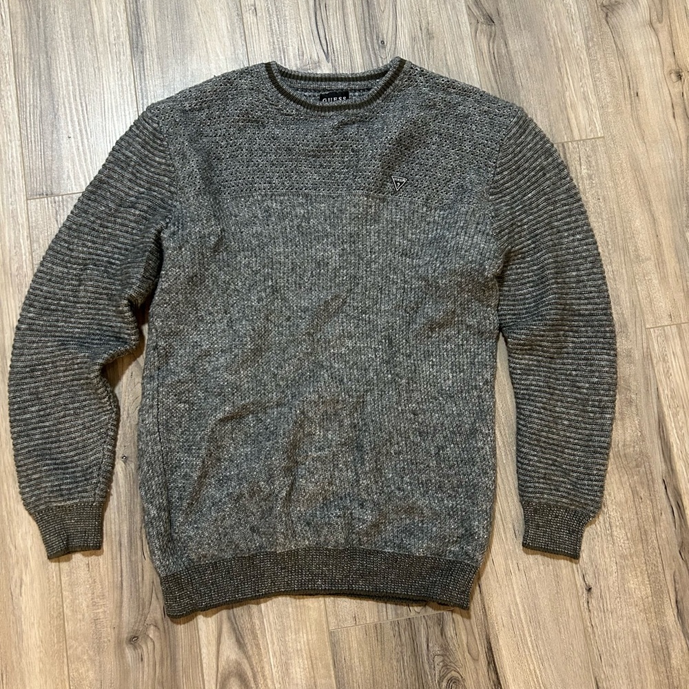 Guess grey Crewneck Sweater with Ribbed Cuffs